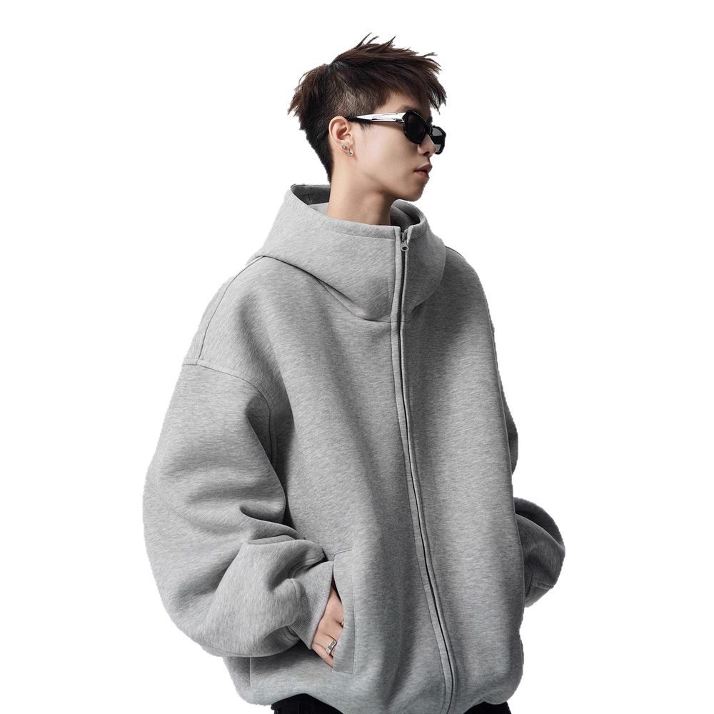 Men's Loose Casual Knitted Sweater Zipper Cardigan Hooded Jacket